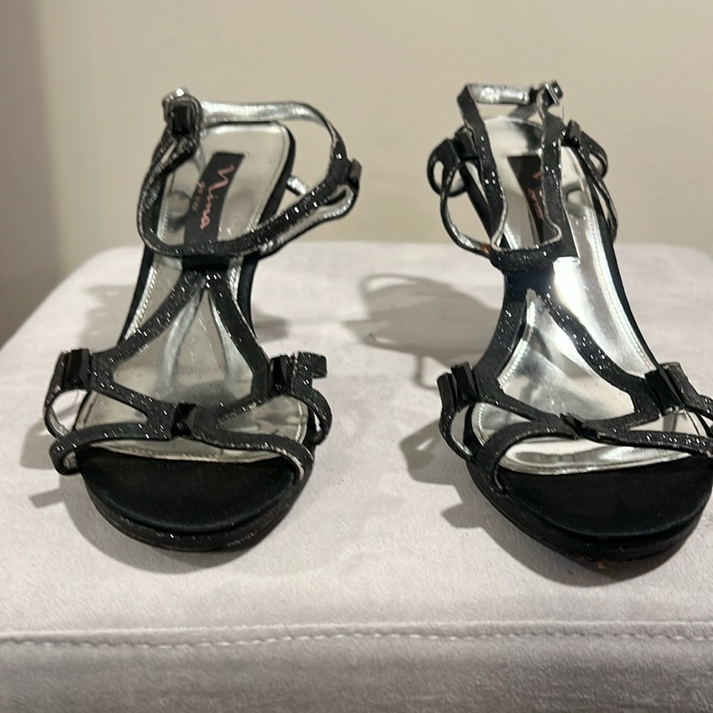 Nina lightly bling black evening heels, size 6.5